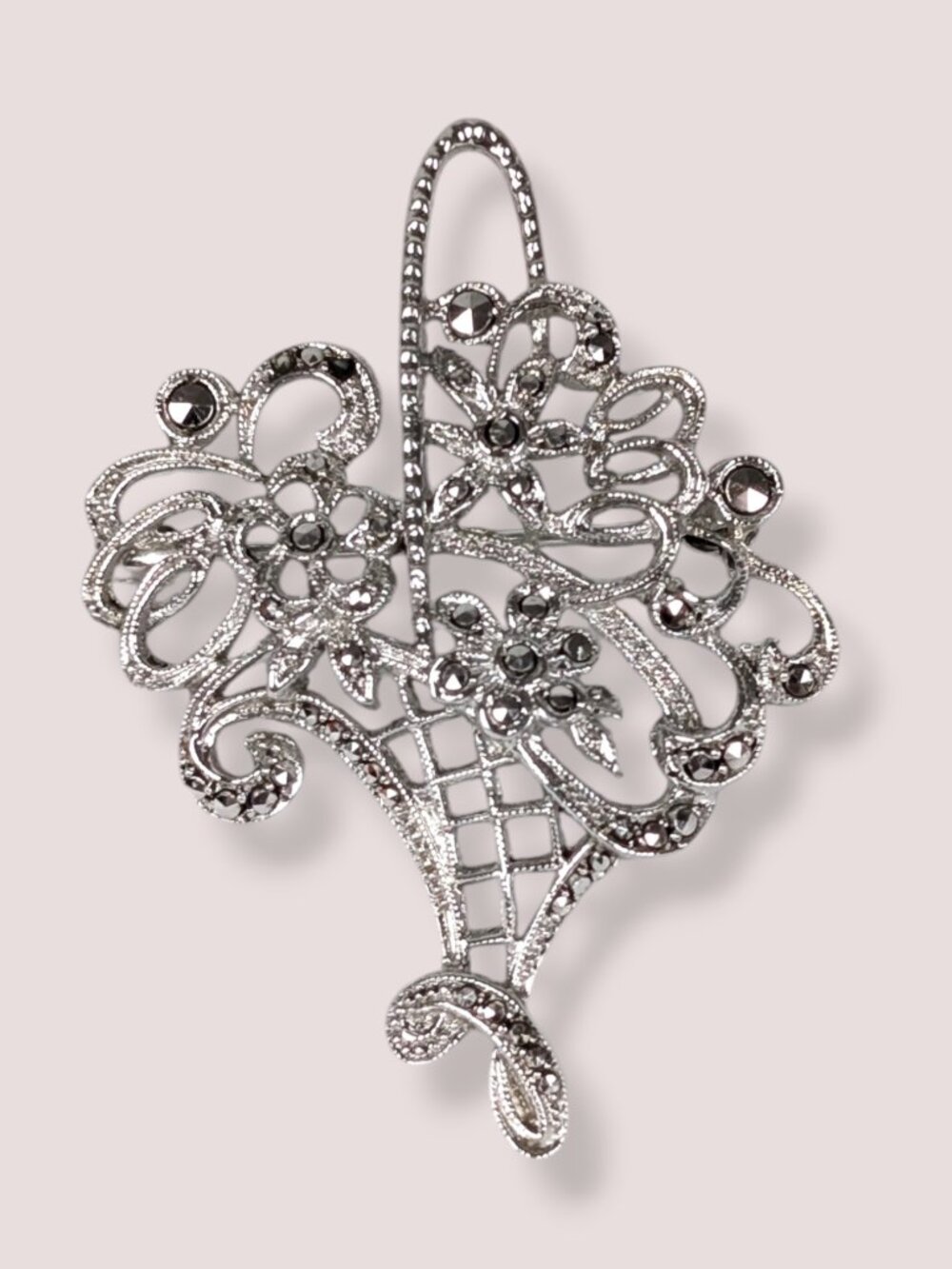 Vintage 935 Open Work Marcasite Floral Giardinetti Brooch